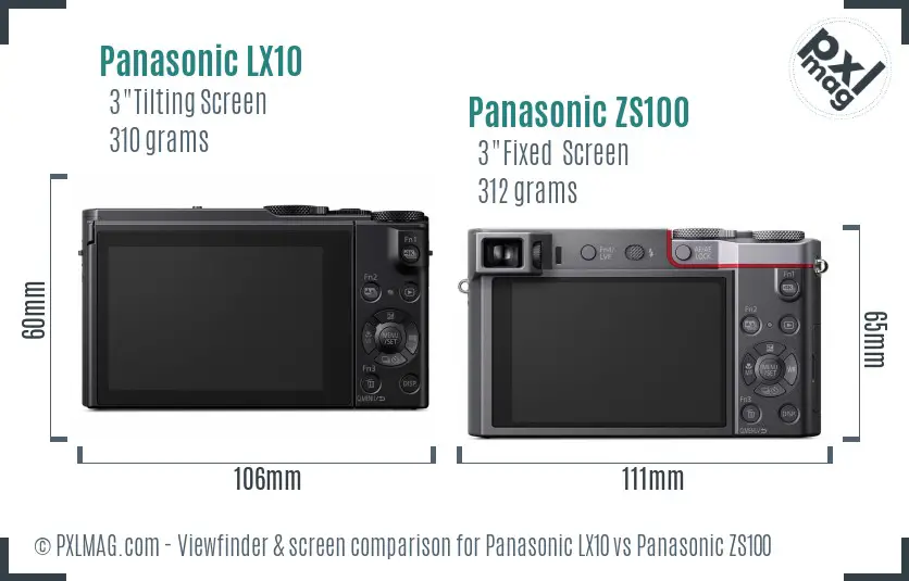 Panasonic LX10 vs Panasonic ZS100 Screen and Viewfinder comparison