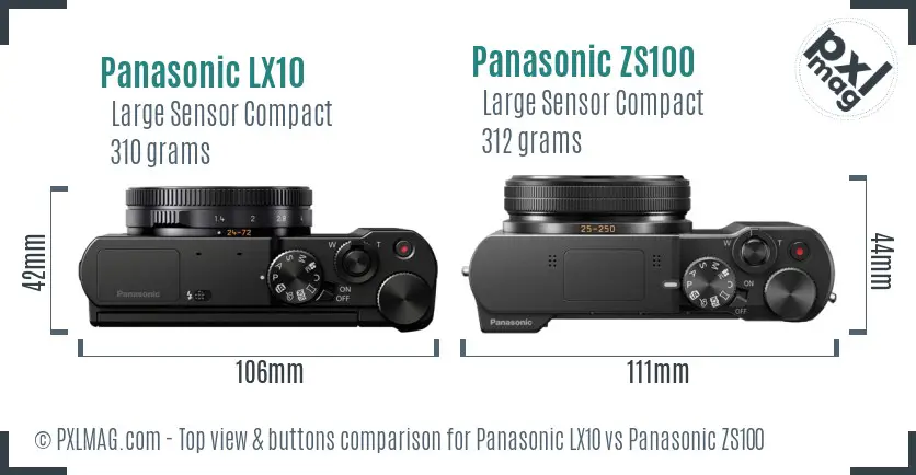 Panasonic LX10 vs Panasonic ZS100 top view buttons comparison