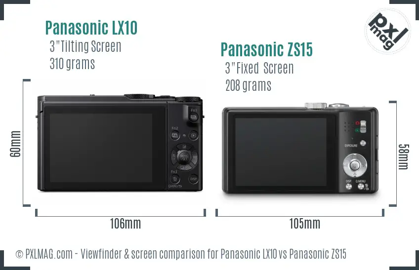 Panasonic LX10 vs Panasonic ZS15 Screen and Viewfinder comparison