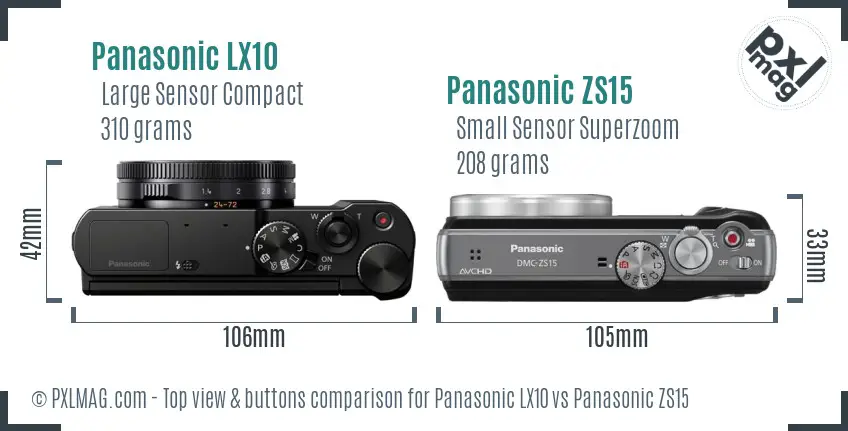 Panasonic LX10 vs Panasonic ZS15 top view buttons comparison
