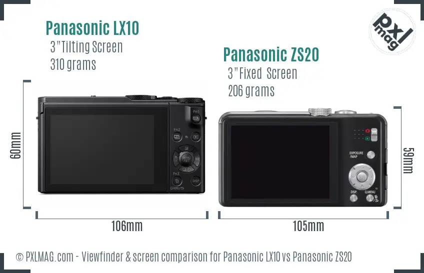 Panasonic LX10 vs Panasonic ZS20 Screen and Viewfinder comparison