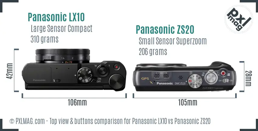 Panasonic LX10 vs Panasonic ZS20 top view buttons comparison