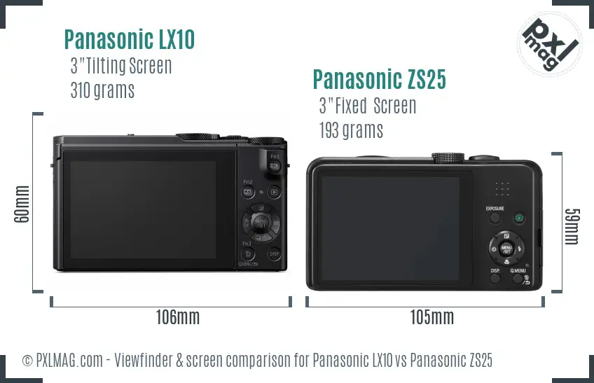 Panasonic LX10 vs Panasonic ZS25 Screen and Viewfinder comparison