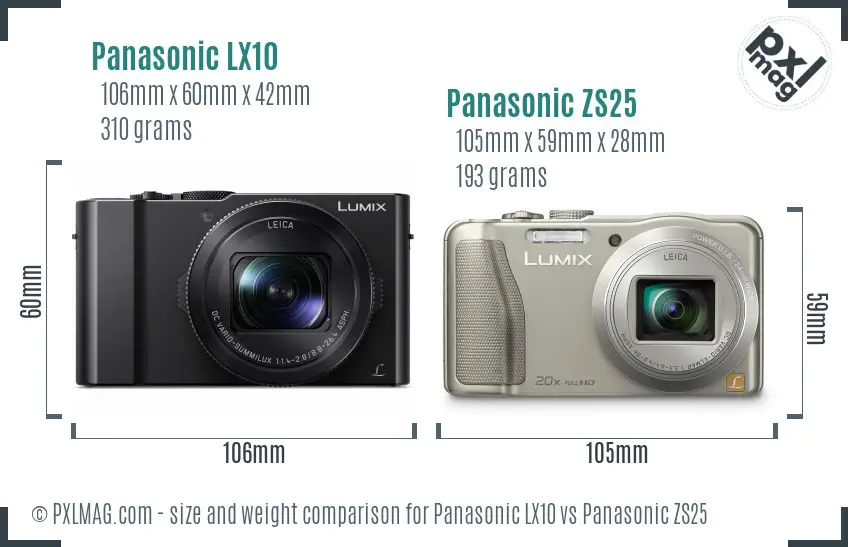 Panasonic LX10 vs Panasonic ZS25 size comparison