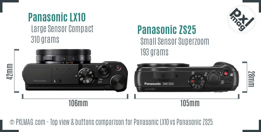 Panasonic LX10 vs Panasonic ZS25 top view buttons comparison