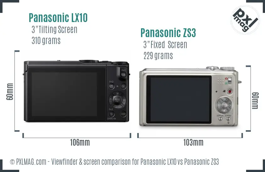 Panasonic LX10 vs Panasonic ZS3 Screen and Viewfinder comparison