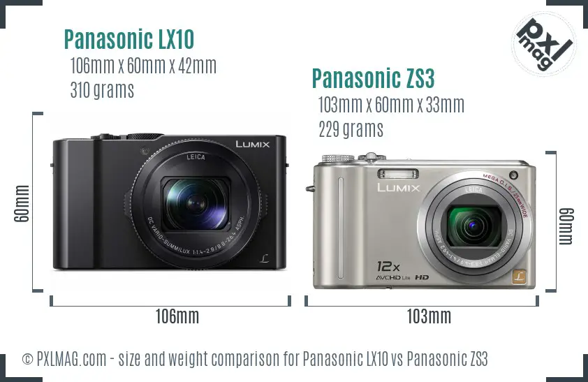 Panasonic LX10 vs Panasonic ZS3 size comparison