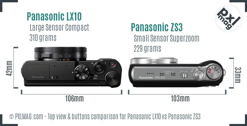 Panasonic LX10 vs Panasonic ZS3 top view buttons comparison