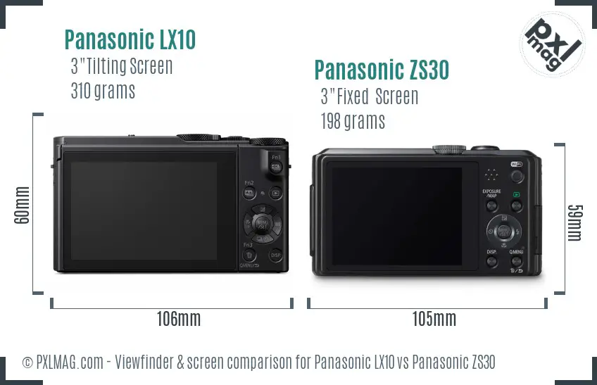 Panasonic LX10 vs Panasonic ZS30 Screen and Viewfinder comparison