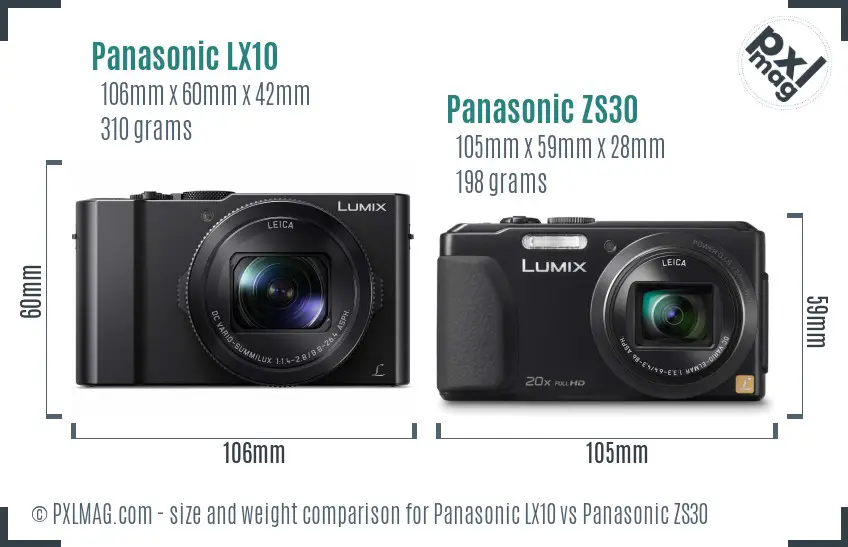 Panasonic LX10 vs Panasonic ZS30 size comparison