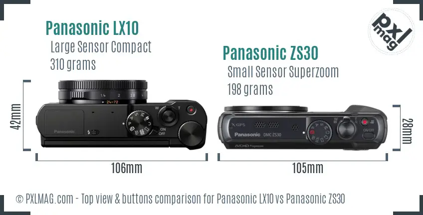 Panasonic LX10 vs Panasonic ZS30 top view buttons comparison
