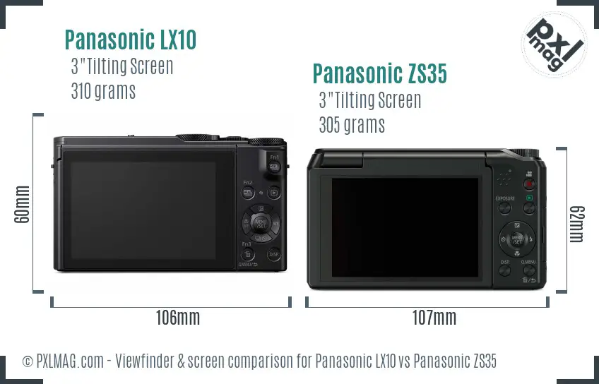 Panasonic LX10 vs Panasonic ZS35 Screen and Viewfinder comparison