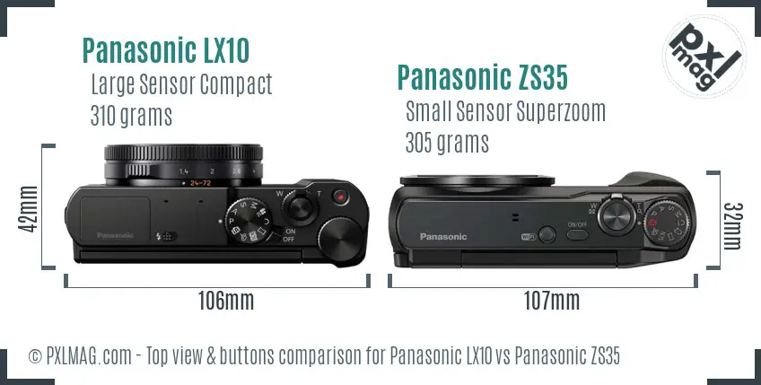 Panasonic LX10 vs Panasonic ZS35 top view buttons comparison