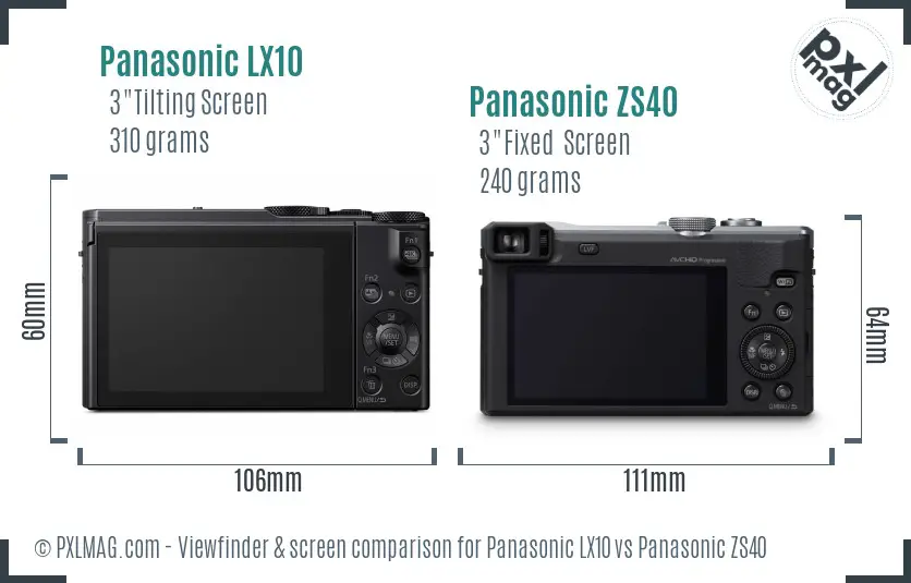 Panasonic LX10 vs Panasonic ZS40 Screen and Viewfinder comparison