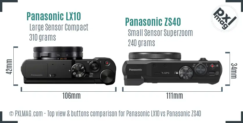 Panasonic LX10 vs Panasonic ZS40 top view buttons comparison
