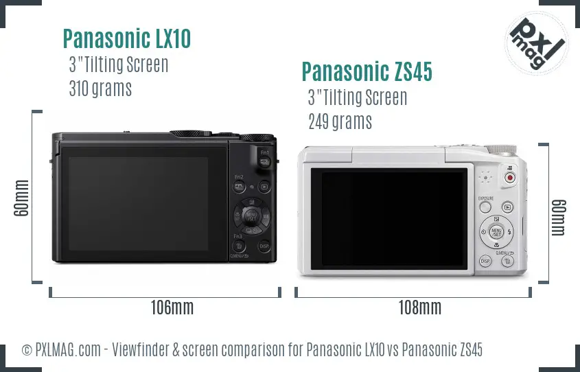 Panasonic LX10 vs Panasonic ZS45 Screen and Viewfinder comparison