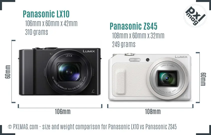 Panasonic LX10 vs Panasonic ZS45 size comparison