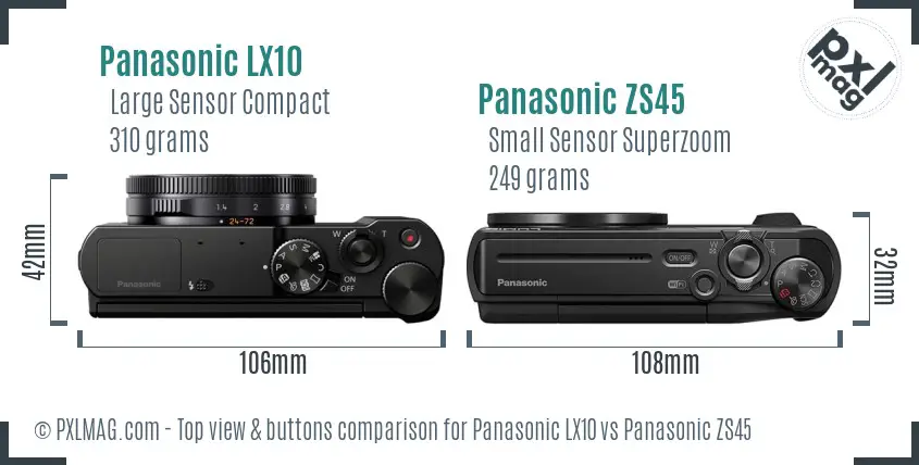 Panasonic LX10 vs Panasonic ZS45 top view buttons comparison