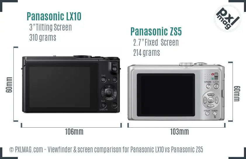 Panasonic LX10 vs Panasonic ZS5 Screen and Viewfinder comparison
