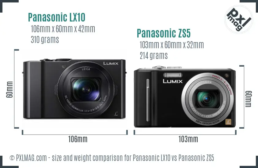 Panasonic LX10 vs Panasonic ZS5 size comparison