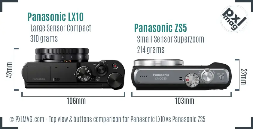 Panasonic LX10 vs Panasonic ZS5 top view buttons comparison