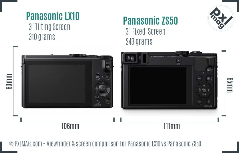 Panasonic LX10 vs Panasonic ZS50 Screen and Viewfinder comparison