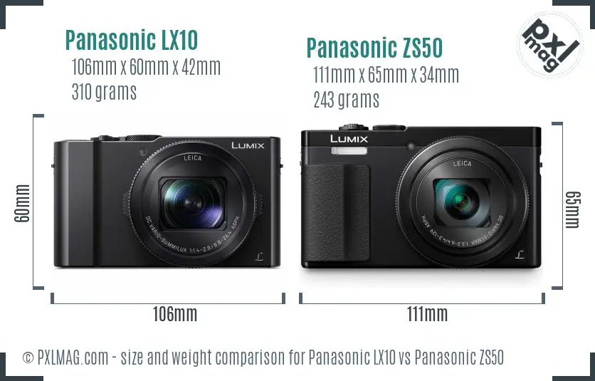 Panasonic LX10 vs Panasonic ZS50 size comparison