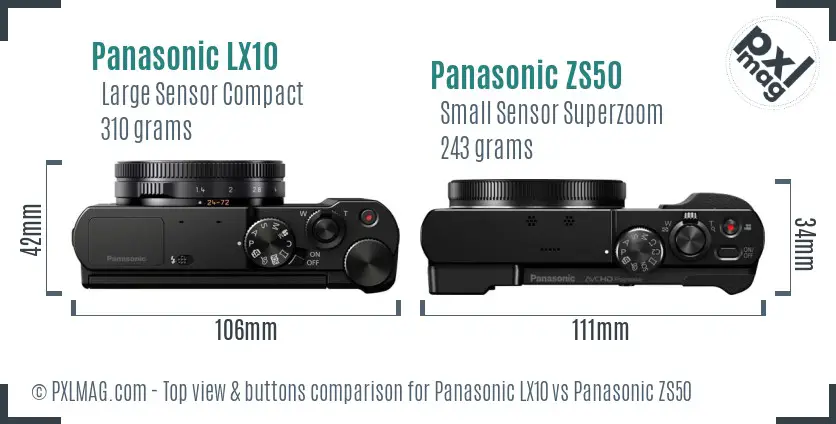 Panasonic LX10 vs Panasonic ZS50 top view buttons comparison