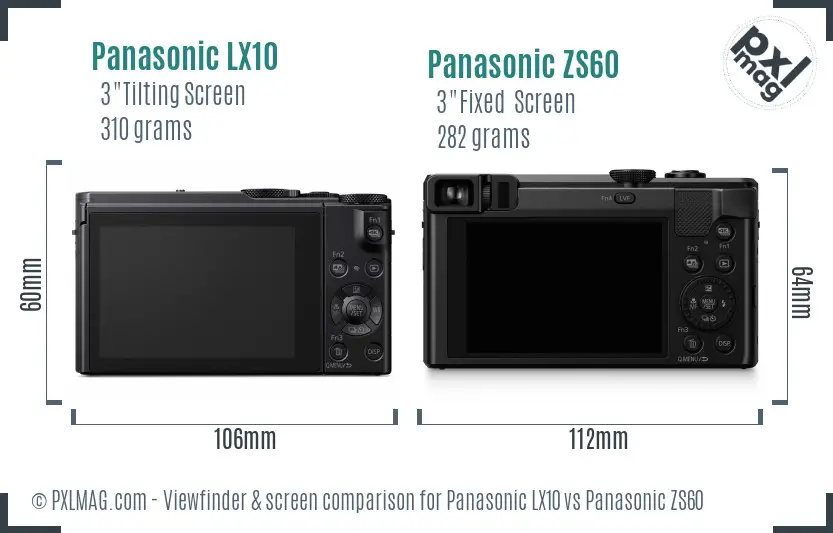 Panasonic LX10 vs Panasonic ZS60 Screen and Viewfinder comparison