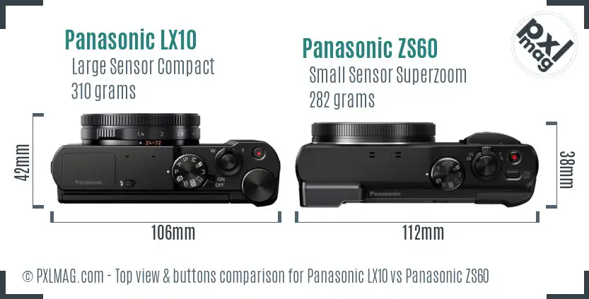 Panasonic LX10 vs Panasonic ZS60 top view buttons comparison