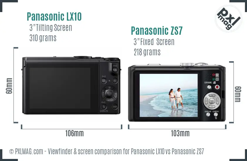 Panasonic LX10 vs Panasonic ZS7 Screen and Viewfinder comparison