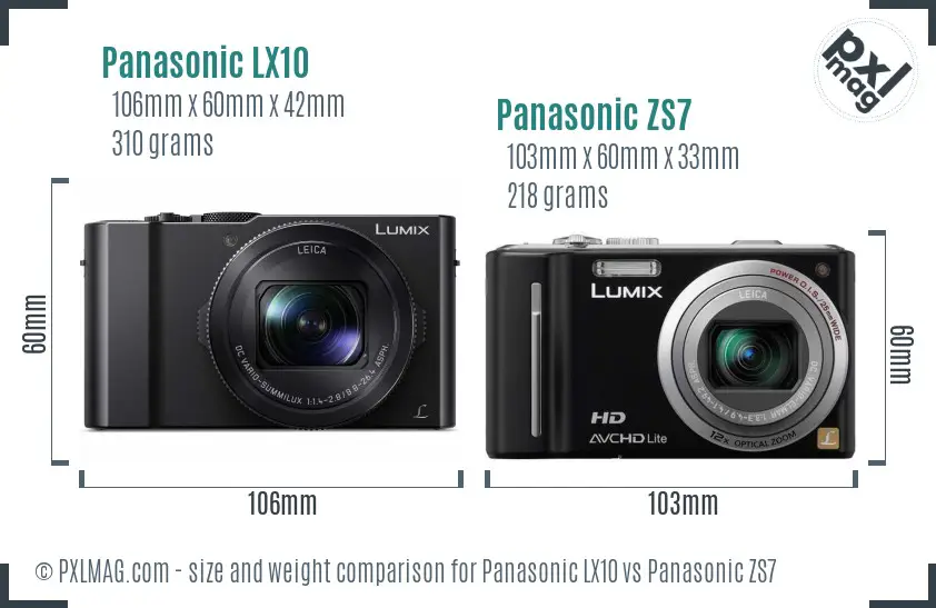 Panasonic LX10 vs Panasonic ZS7 size comparison
