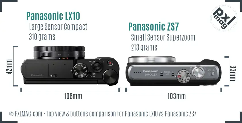 Panasonic LX10 vs Panasonic ZS7 top view buttons comparison