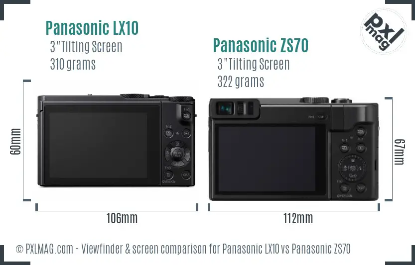 Panasonic LX10 vs Panasonic ZS70 Screen and Viewfinder comparison