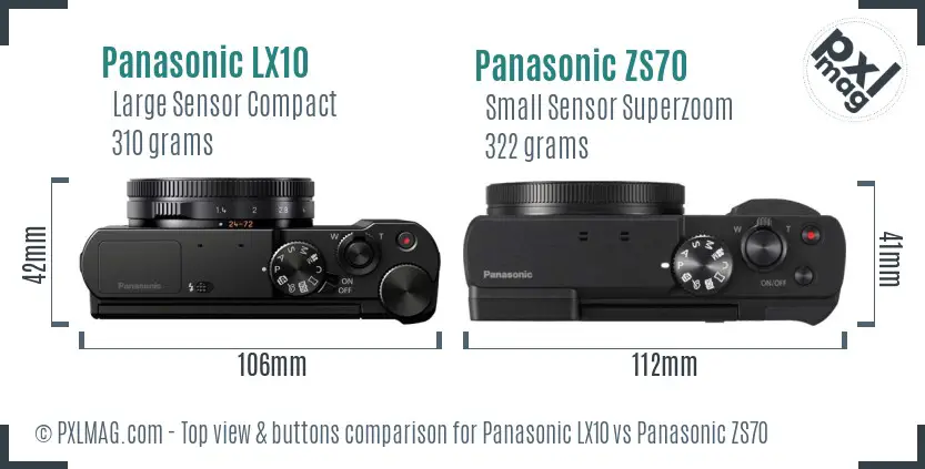 Panasonic LX10 vs Panasonic ZS70 top view buttons comparison
