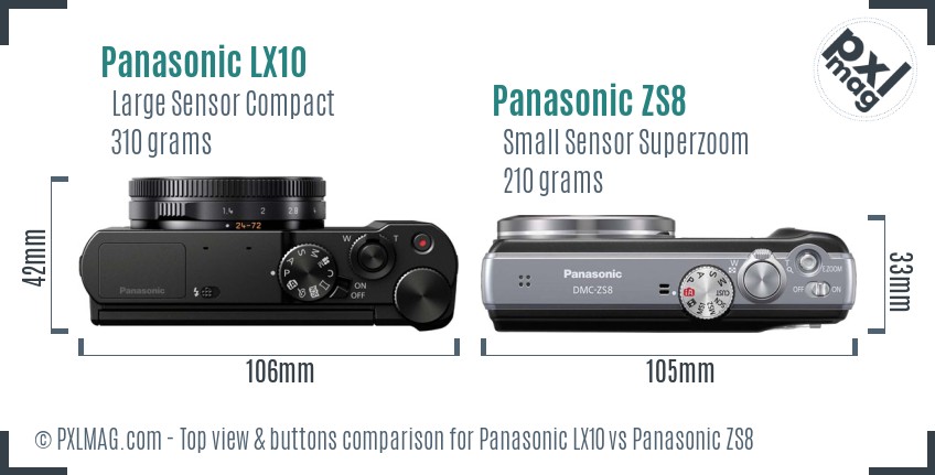 Panasonic LX10 vs Panasonic ZS8 top view buttons comparison