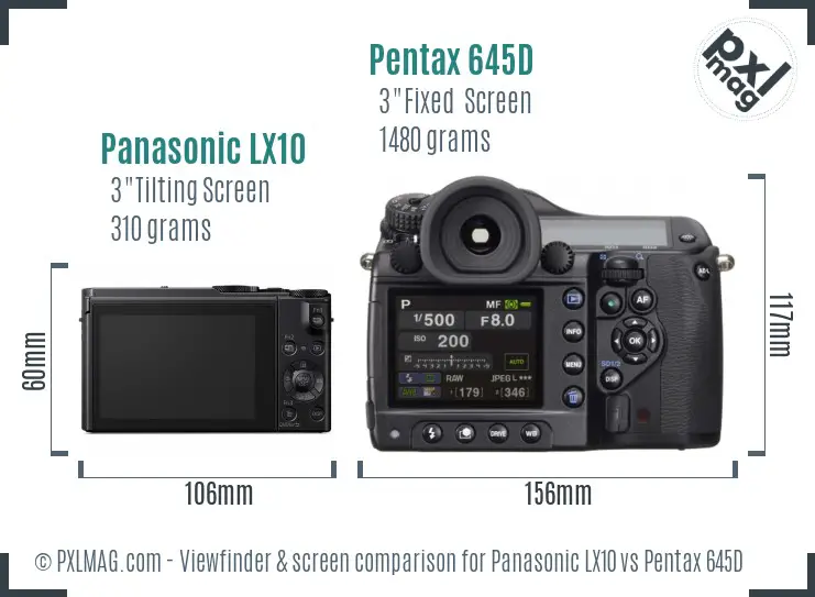 Panasonic LX10 vs Pentax 645D Screen and Viewfinder comparison