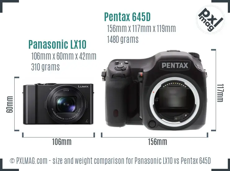 Panasonic LX10 vs Pentax 645D size comparison