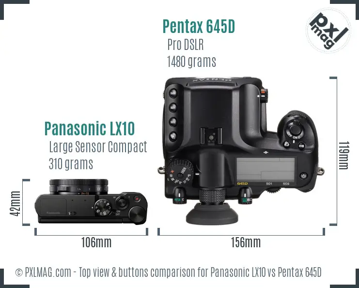 Panasonic LX10 vs Pentax 645D top view buttons comparison