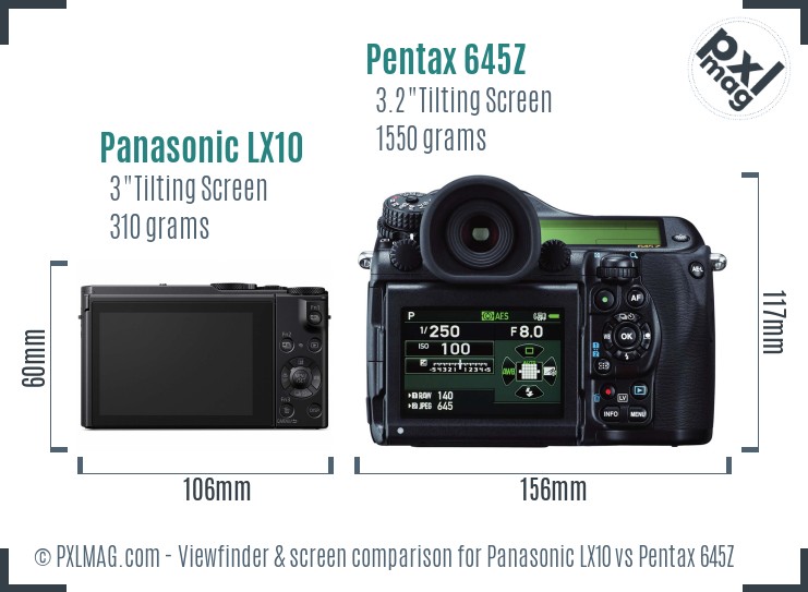 Panasonic LX10 vs Pentax 645Z Screen and Viewfinder comparison