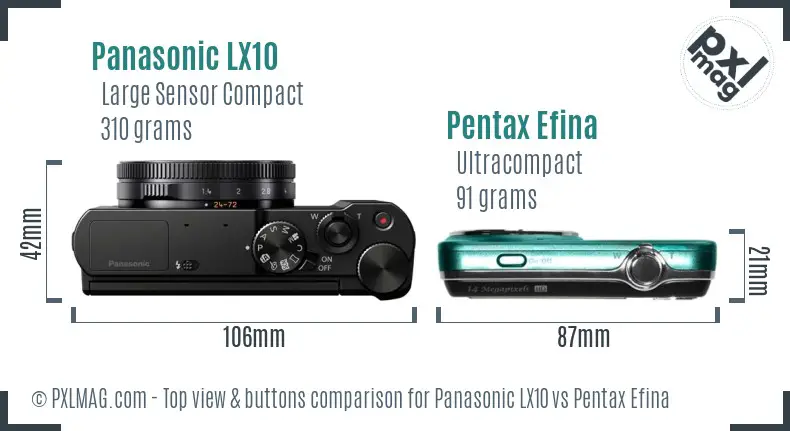 Panasonic LX10 vs Pentax Efina top view buttons comparison