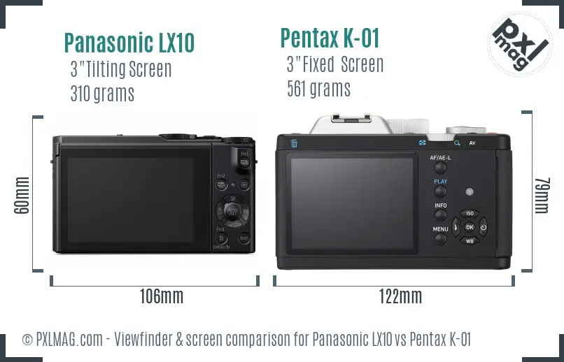 Panasonic LX10 vs Pentax K-01 Screen and Viewfinder comparison
