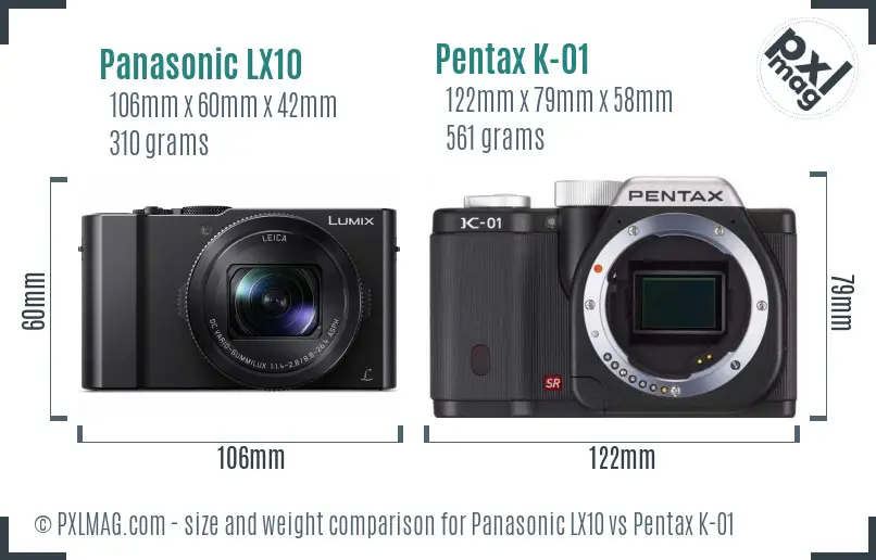 Panasonic LX10 vs Pentax K-01 size comparison