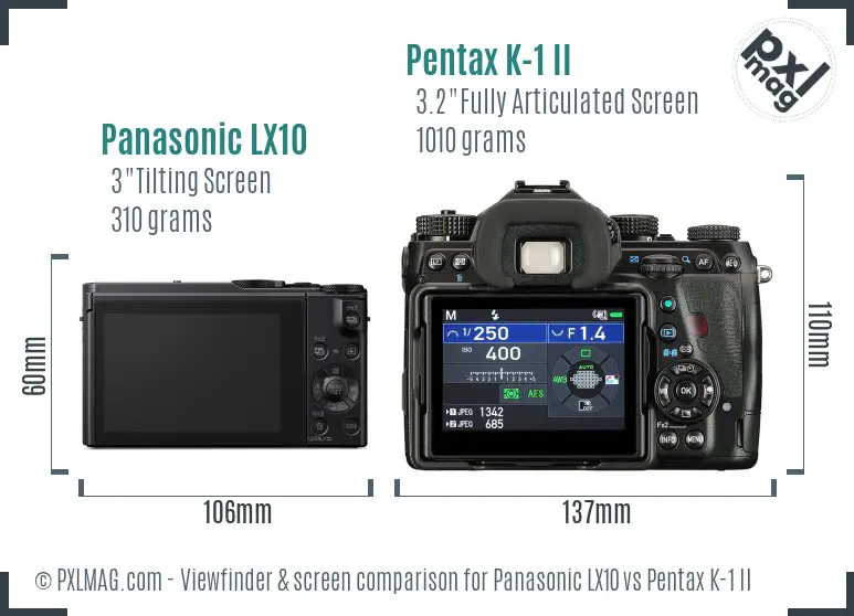 Panasonic LX10 vs Pentax K-1 II Screen and Viewfinder comparison