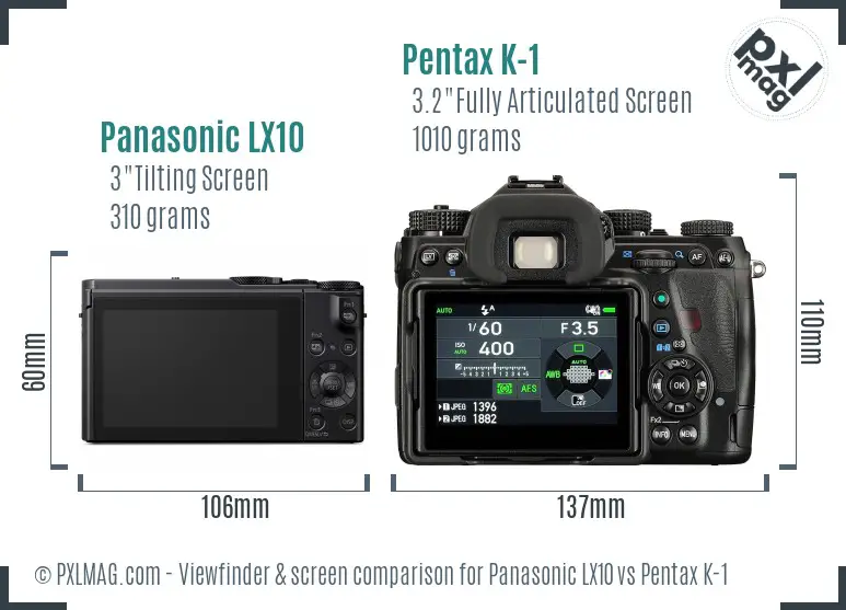 Panasonic LX10 vs Pentax K-1 Screen and Viewfinder comparison