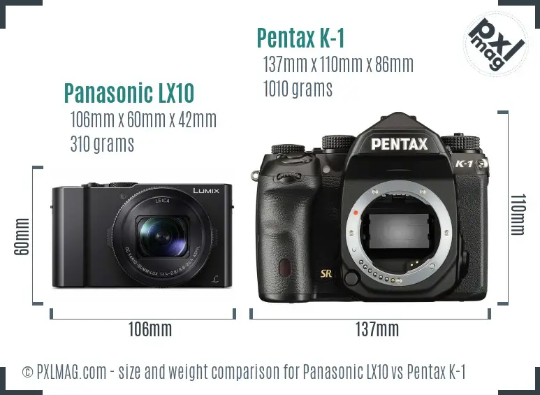 Panasonic LX10 vs Pentax K-1 size comparison