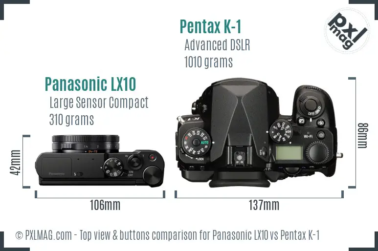 Panasonic LX10 vs Pentax K-1 top view buttons comparison