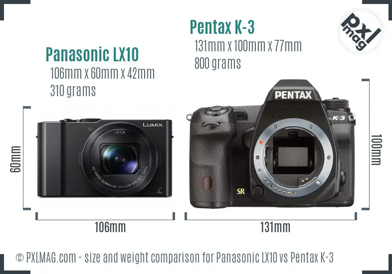 Panasonic LX10 vs Pentax K-3 size comparison