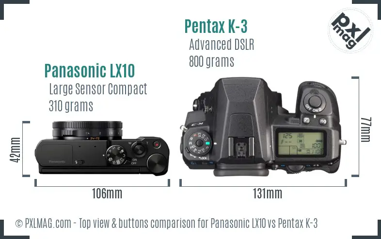 Panasonic LX10 vs Pentax K-3 top view buttons comparison