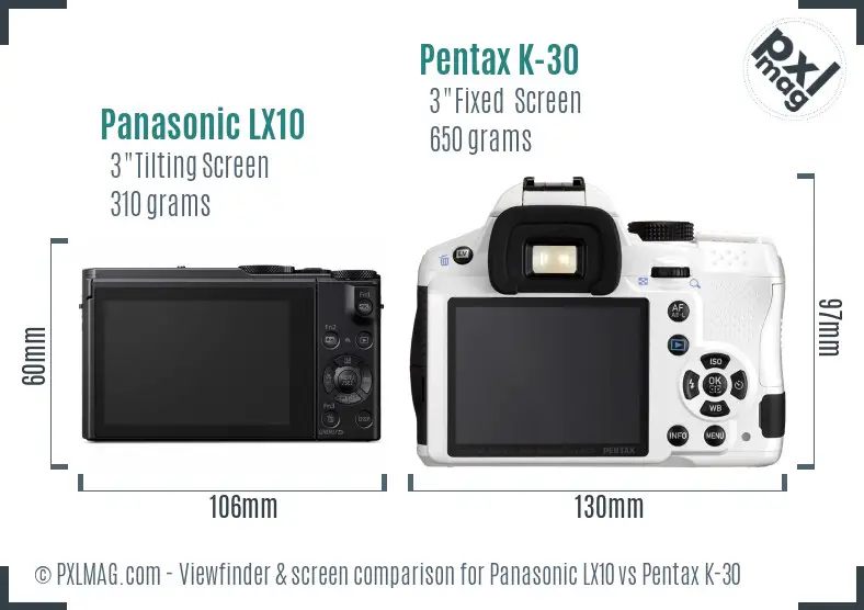 Panasonic LX10 vs Pentax K-30 Screen and Viewfinder comparison